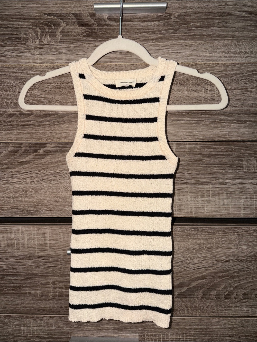 Stretchy Sleeveless Striped Knit Tank Top - Cream & Black Size S/M